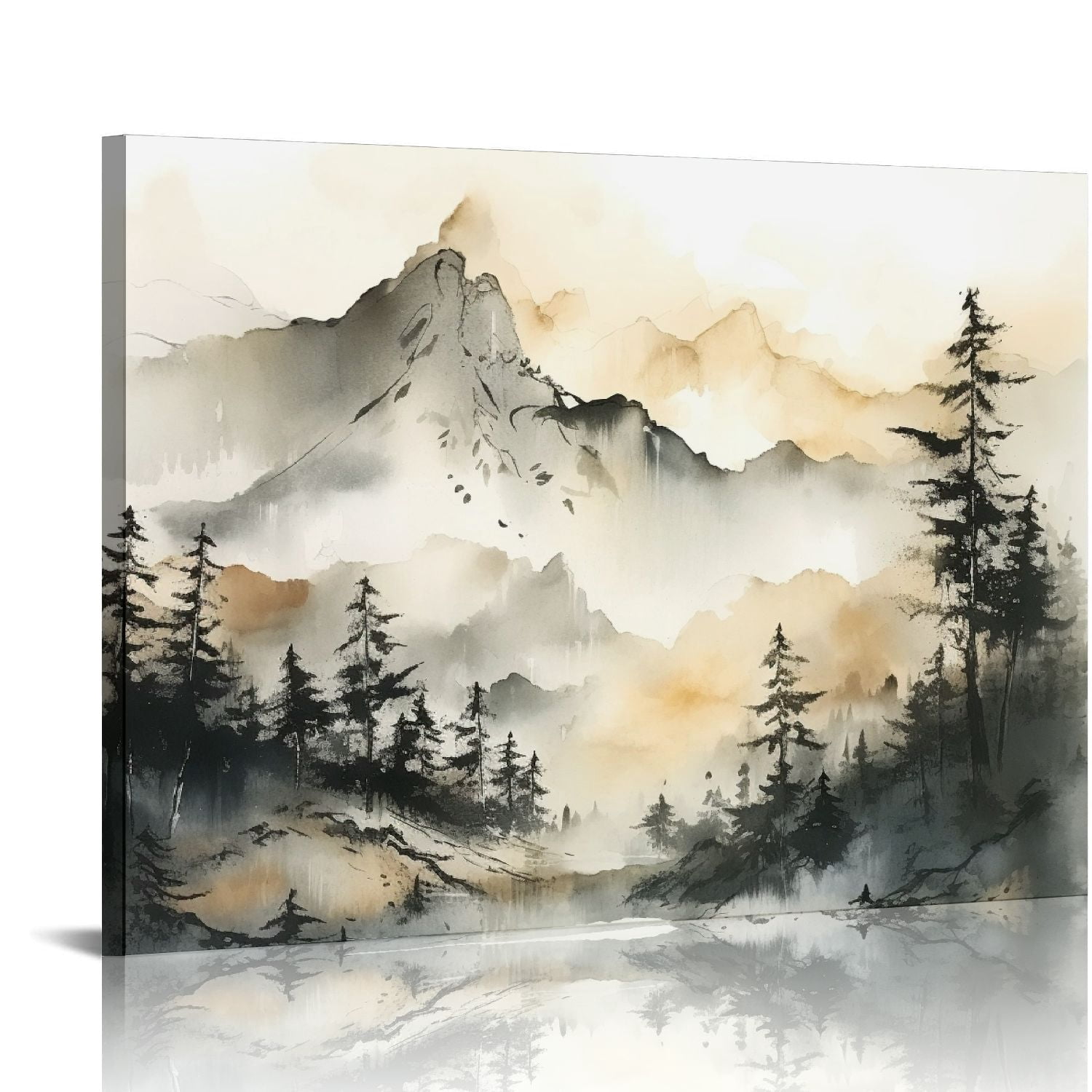 Nawypu Abstract Nordic Canvas Wall Art - Indigo Blue and Gold Mountain ...