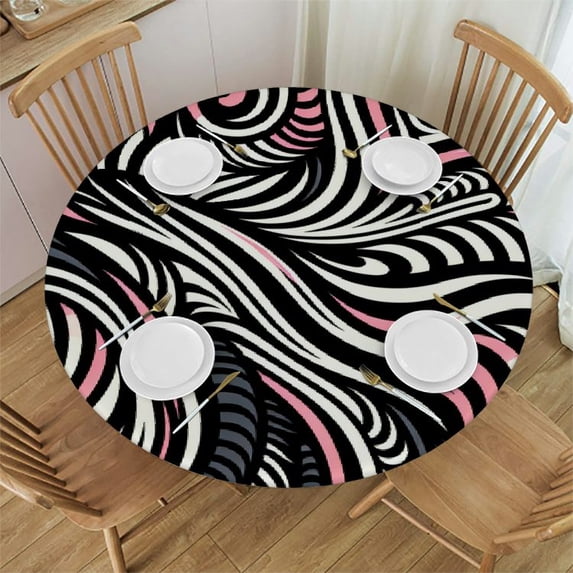 Nawypu Abstract Pattern Round Fitted Tablecloth Fitted Table Cloth for Round Table Waterproof Wipeable Round Elastic Table Cloth Circular Table Cover with Elastic Edge