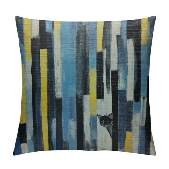 Nawypu  Abstract Stripes Throw Pillow Cover, Geometric Multicolor Stripes and Teals Ink Texture Decorative Pillow Cases Square Cushion Cover for Home Sofa Couch