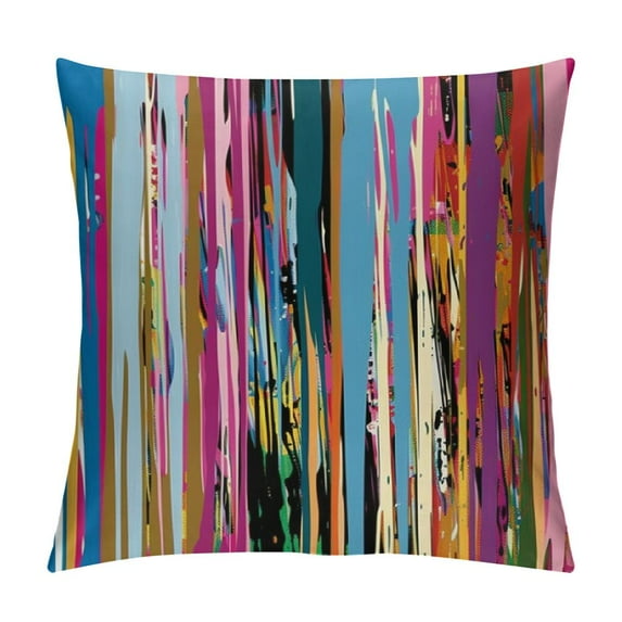 Nawypu Abstract Throw Pillow Cushion Cover, Multicolored Expressionist Work of Art Vibrant Rainbow Design Tainted Pattern, Decorative Square Accent Pillow Case, Rainbow Color