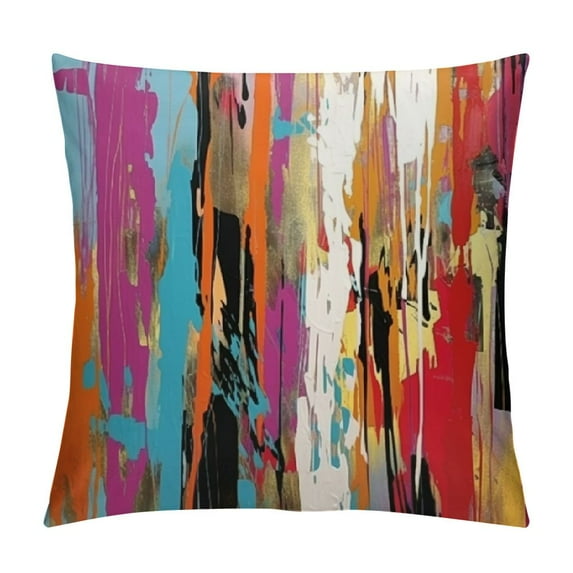 Nawypu Abstract Throw Pillow Cushion Cover, Multicolored Expressionist Work of Art Vibrant Rainbow Design Tainted Pattern, Decorative Square Accent Pillow Case, Rainbow Color