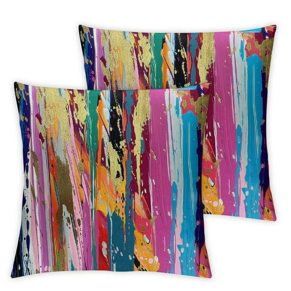 Nawypu  Abstract Throw Pillow Cushion Cover, Multicolored Expressionist Work of Art Vibrant Rainbow Design Tainted Pattern, Decorative Square Accent Pillow Case,Rainbow Color 2pc