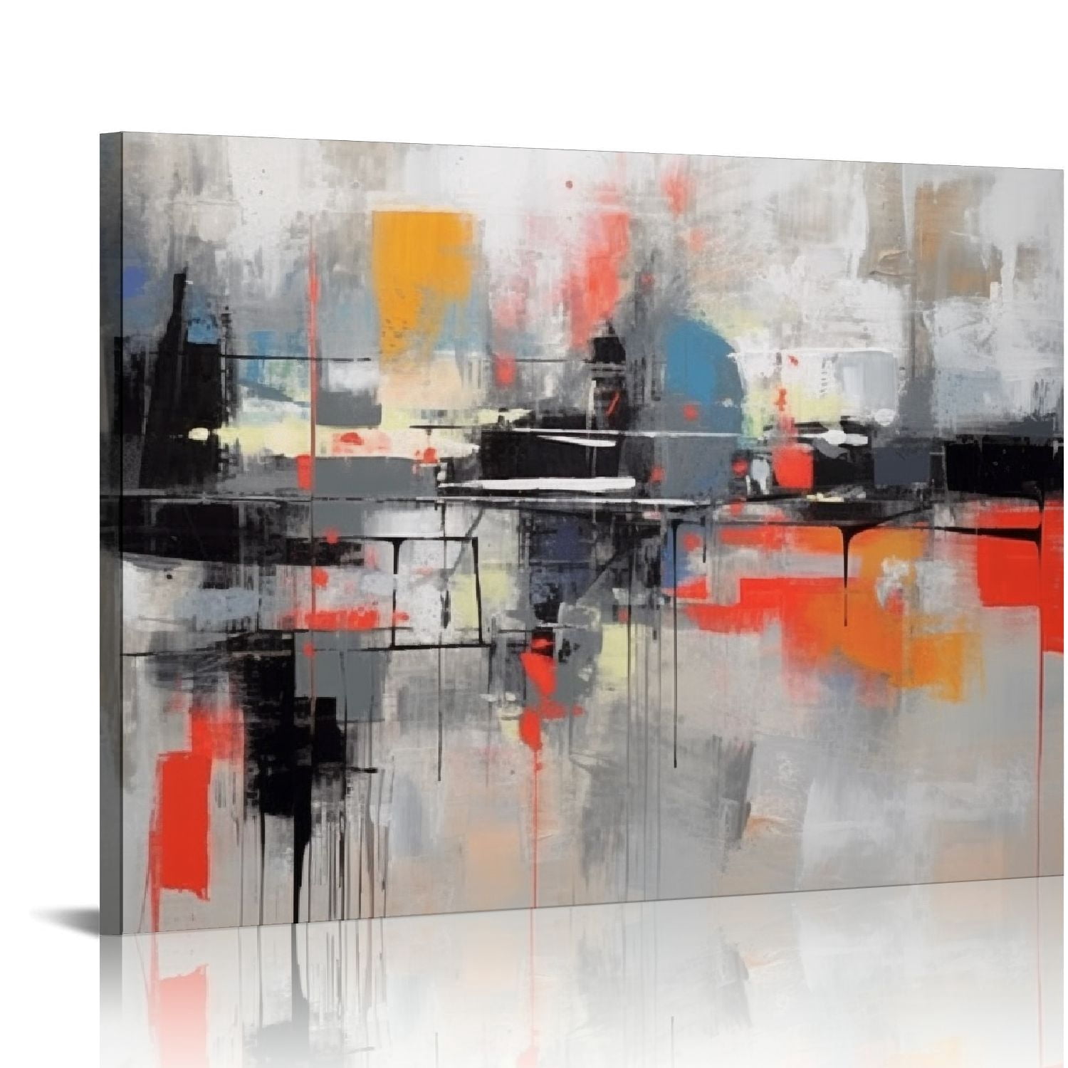 Nawypu Abstract Wall-Art Canvas - Gray Wall Art for Living Room- Black ...