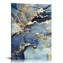 Nawypu  Abstract Wall Art  Navy Blue Gold Canvas Painting Print Wall Art Wrapped Canvas Art Set Modern Home Office Wall Decor for Living Room, Ready to Hang
