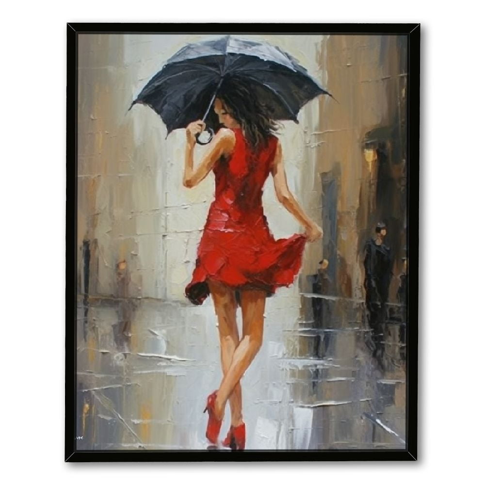 Nawypu Abstract Wall Art Rain Modern Canvas Painting Girl Umbrella with ...