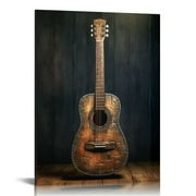Nawypu  - Acoustic Guitar Canvas Art Wall Decoration Music Art Picture Printed on Canvas Stretched and Framed Guitar on Rustic Wood Backdrop Wall Art Home Decor