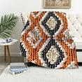 thumbnail image 1 of Nawypu  Acrylic Knitted Throw Blanket, Lightweight and Soft Cozy Decorative Woven Blanket with Tassels for Travel, Couch, Bed, Sofa, Orange and White Wave, 1 of 6