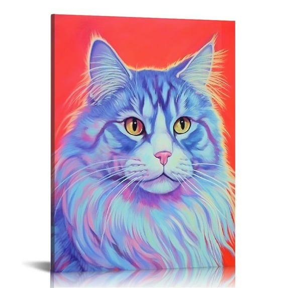 Nawypu Adorable Watercolor Cat Canvas Art - Pet Cat Wall Art - Watercolor Animal Black Cat Purple Tabby Poster Print - Modern Home Bathroom Kids Room Nursery Decor - Set of