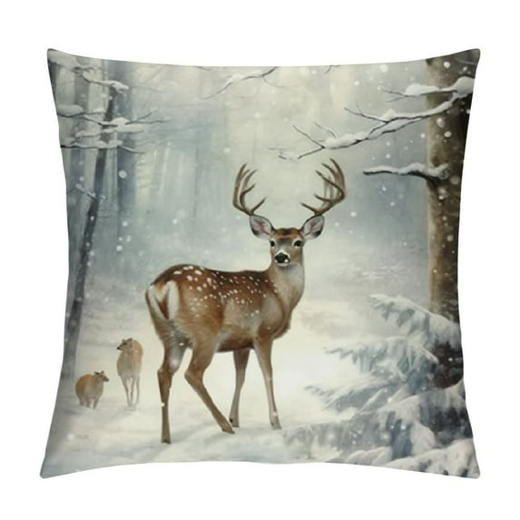 Nawypu Aesthetic Pillow Covers White Snowy Winter Rustic Throw Pillow Covers Xmas Tree Reindeer Angel Rabbit Printed Decorative Farmhouse Pillowcase for Couch Sofa Seating Bench (A)