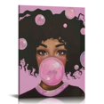 thumbnail image 1 of Nawypu African American Afro Black Girl Art, Purple Bubble Gum Canvas Wall Art Print Poster with Framed, 1 of 5
