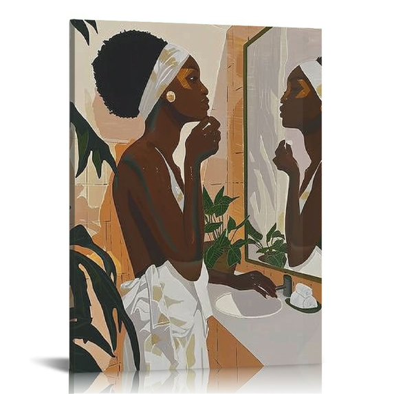 Nawypu African American Black Woman Bathroom Wall Art Canvas Poster Decorative with Frame Boho Woman Art Canvas, Black Girl Art Wall Decor For Bathroom Bedroom Modern Wall Decor -