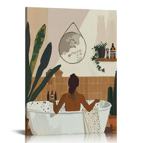 Nawypu African American Black Woman Bathroom Wall Art Canvas Poster Decorative with Frame Boho Woman Art Canvas, Black Girl Art Wall Decor For Bathroom Bedroom Modern Wall Decor - BHYS03