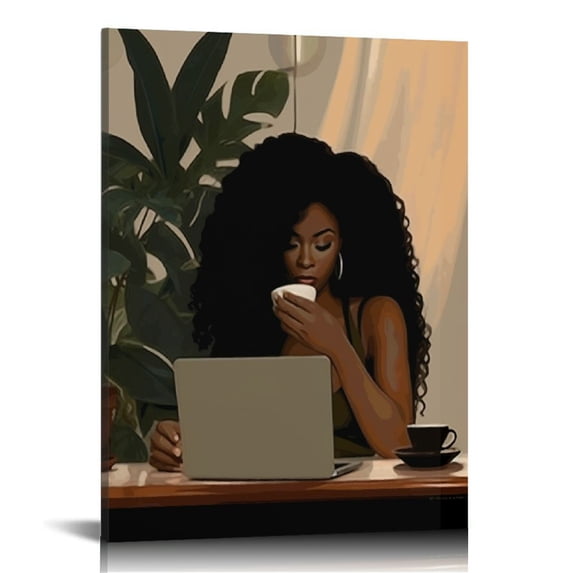 Nawypu African American Boho Wall Art, Black Women Art Framed, Book Lover Art, Black Girl Canvas Print, African American Canvas Art Wall Decor, Woman Reading Book Art, African American Girl Boho
