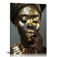 thumbnail image 1 of Nawypu African American Canvas Wall Art Abstract Black and Golden Black Woman Poster Portrait Prints Fashion Girl for Living Room Decor Framed, 1 of 5