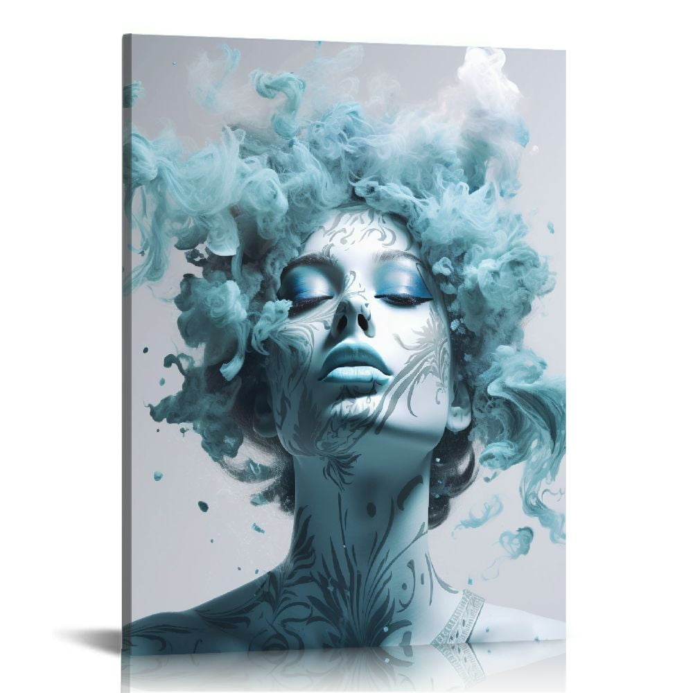 Nawypu African American Poster Framed Canvas Wall Art Blue Skin