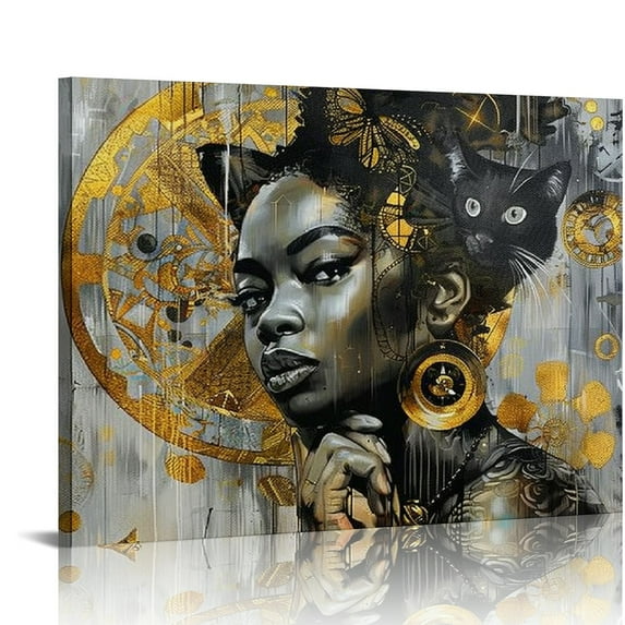 Nawypu  African American Wall Art - Black Girl Wall Art Paintings for Wall - Graffiti Canvas Wall Art for Living Room Bedroom Office Decor - Colorful Black African Woman Picture Framed