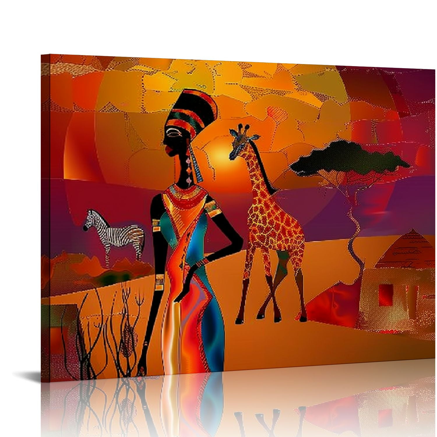 Nawypu African American Wall Art Zebra And Giraffe poster Decor Canvas