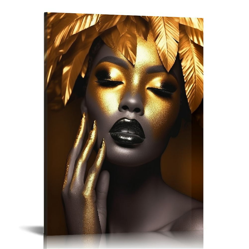 Nawypu African American Woman Canvas Wall Art Black Gold Woman Wall ...