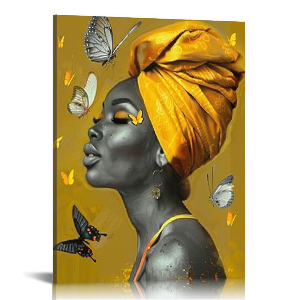 Nawypu African Canvas Wall Art Arican American Woman with Yellow Hair ...