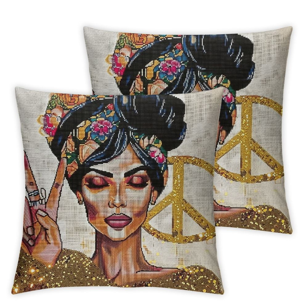 Nawypu African Throw Pillow Cover Black Girl Pillow Case Decorative