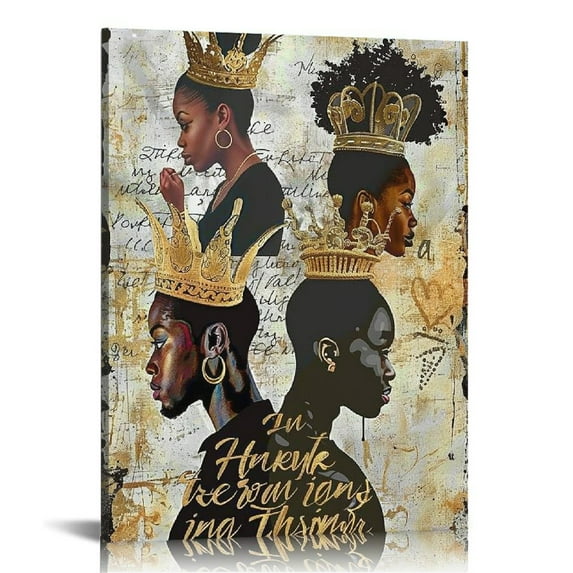 Nawypu African Woman Wall Art Black King Queen Taking off Crown Canvas Prints Painting Picture Artwork Inspirational Quotes Wall Decor