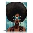thumbnail image 1 of Nawypu Afro Woman Canvas Wall Art Print African Woman Canvas Wall Art Print Teal Blue Necklace African American Art Vanity Room Living Room Bedroom Home Decor, 1 of 4