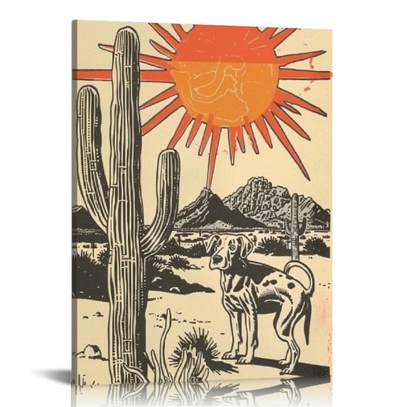 JEUXUS Aint Down The Sun Comes Up Western Canvas Wall Art Vintage Abstract Desert Landscape Cactus Botanical Plants Posters Prints Painting Decor
