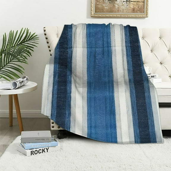 Nawypu  Alpaca Blanket Throw | Large, Beautiful, Warm, Stripe Ultra-Soft, Hypoallergenic and Breathable | Non-Itchy or Scratchy (Blue White Stripe)