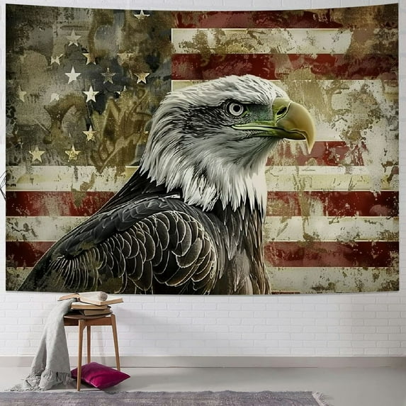 Nawypu America Flag Tapestry Wall Hanging, Stars and Stripes USA Flag and Bald Eagle Pattern Hippie Tapestries Wall Hanging for Dorm Bedroom Living Room College, Nail Included