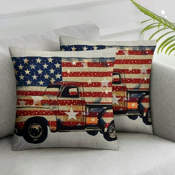 Awypu America Proud Throw Pillow Covers Star Stripes Truck Pillow Case American Flag Day Memorial Day Independence Day Farmhouse Pillow Covers for Independence Day Home Sofa,2 Pcs