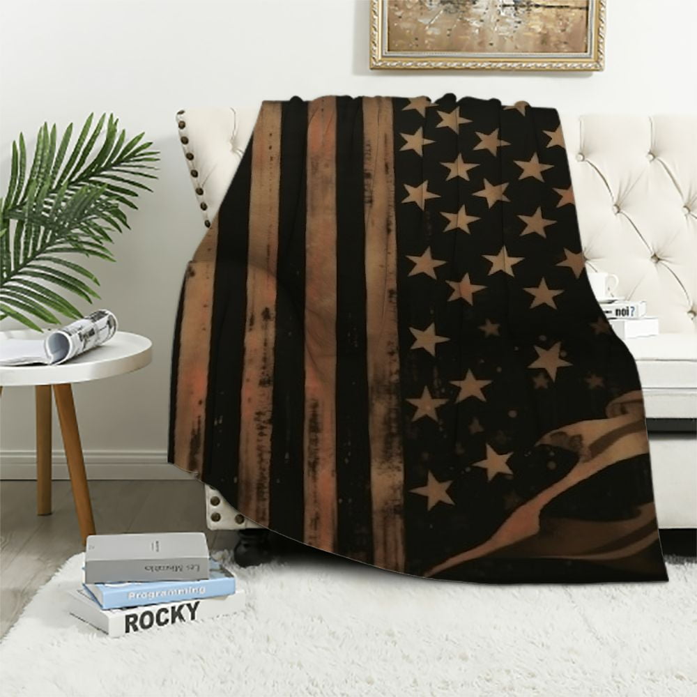 Nawypu American Flag with Desert Camo Blanket Super Soft Micro Fluffy