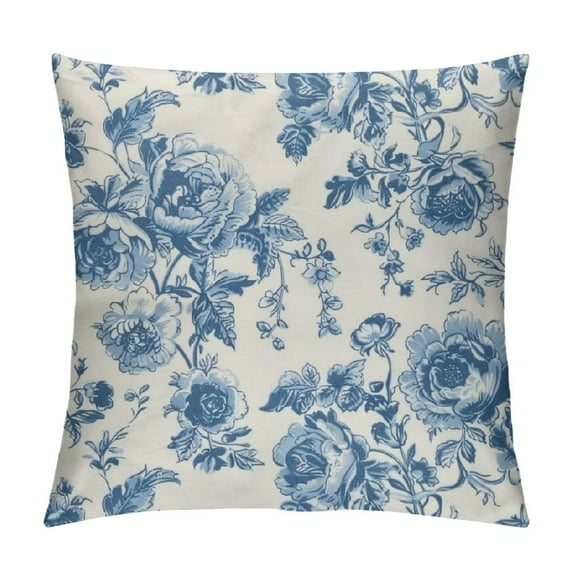 Nawypu Anemone Flower Decorative Throw Pillow Case, Floral Pattern with Bouquet of Blue Flowers Delicate Victorian Design, Couch Bedroom Living Room Cushion Cover,Night Blue