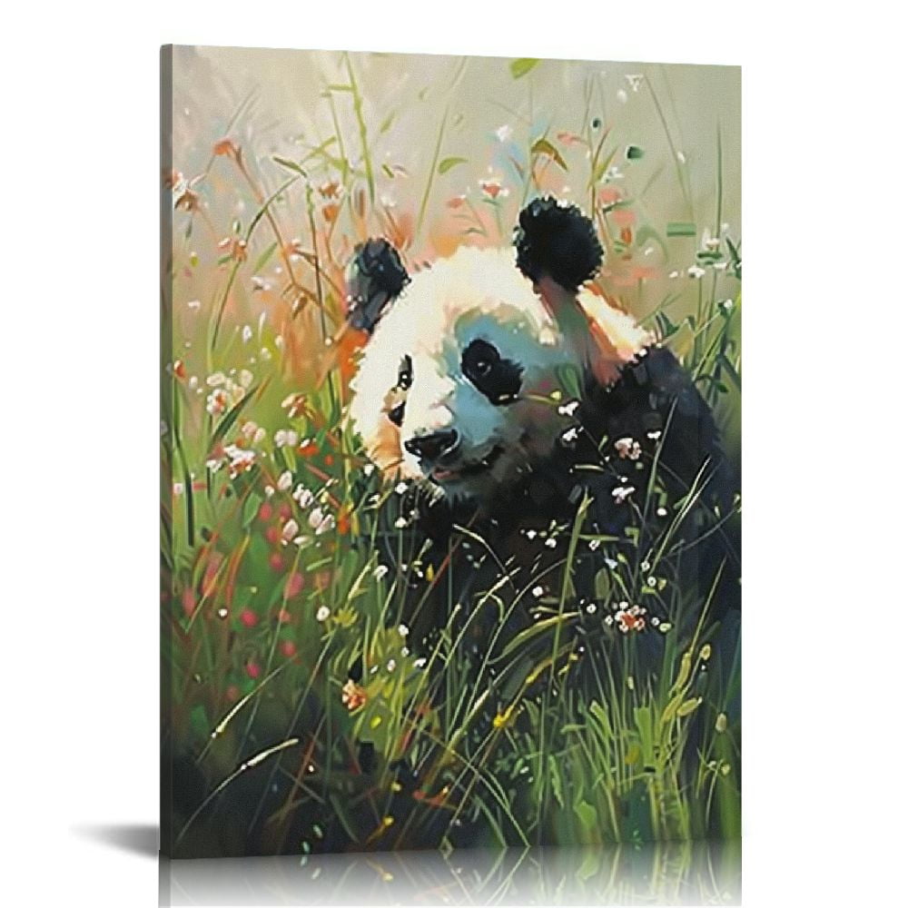 Nawypu Animal Panda Wall Art Pandas Playing in the Grass Canvas Print ...