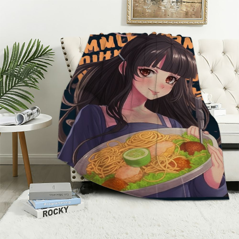 Nawypu Anime Blanket Flannel Ramen Blanket Anime girl Gifts For Girls ramen noodle blanket Anime