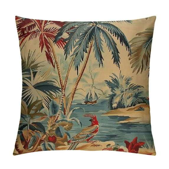 Nawypu Antique Chinoiserie Asian Scenic Cushion Cover Brown Bird and Flower Square Throw Pillow Covers Oriental Chinoiserie Pillowcase for Bedroom Sofa Couch
