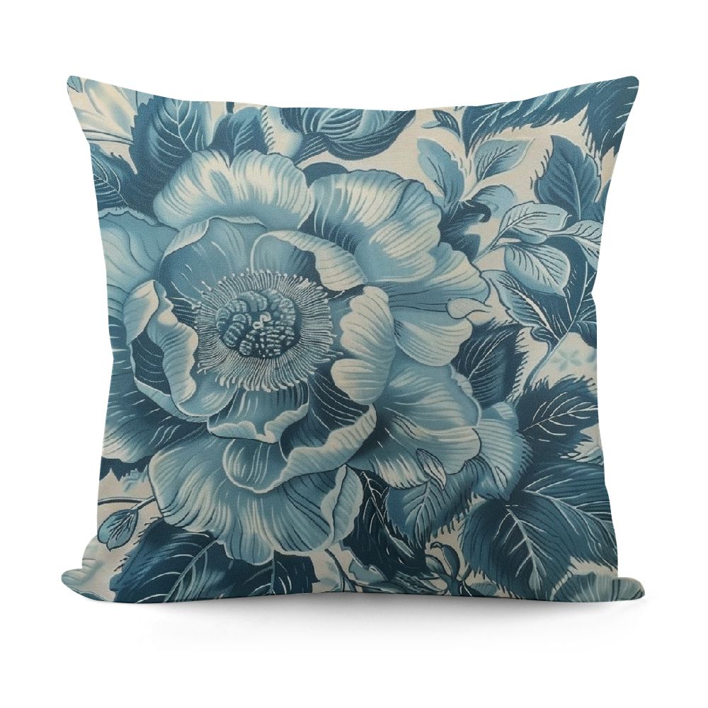 Nawypu Antique Teal Blue Flower Peony Throw Pillow Covers Chinoiserie Garden Floral Pillow Case