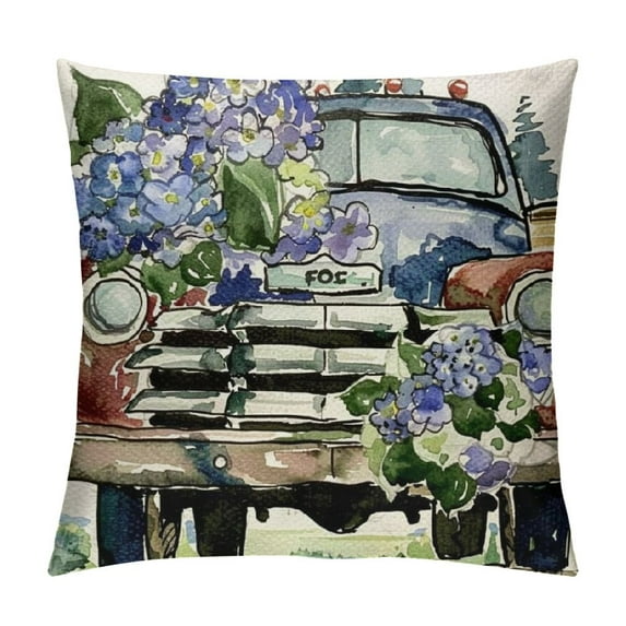 Nawypu AnyDesign Seasonal Floral Pillow Covers Blue Hydrangea Stripe Pillow CaseFarmhouse Decorative Throw Cushion Cover for Spring Summer Home Office Room Couch Sofa