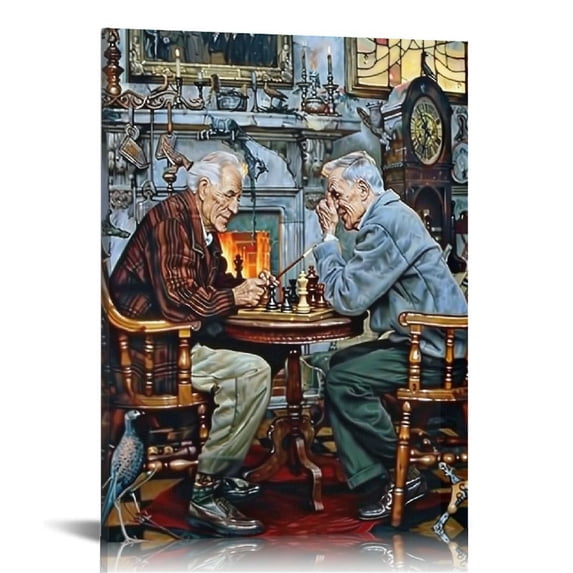 Nawypu April Fool (Checkers), Painting Rockwell Canvas Poster Wall Art Decor Print Picture Paintings for Living Room Bedroom Decoration Ready to Hang Framed Wood Black