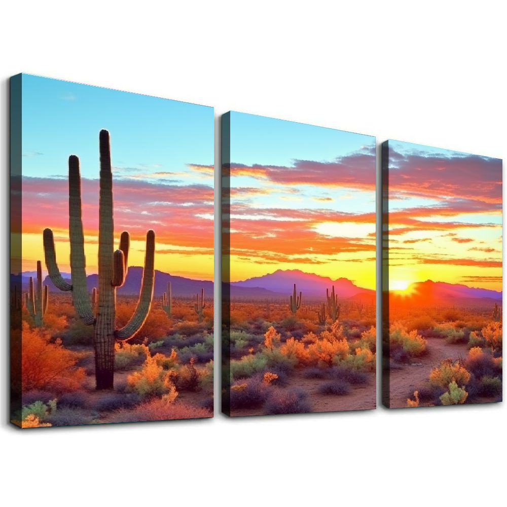 Nawypu Arizona Sonoran Desert Wall Art Botanical Cactus in Sunset ...