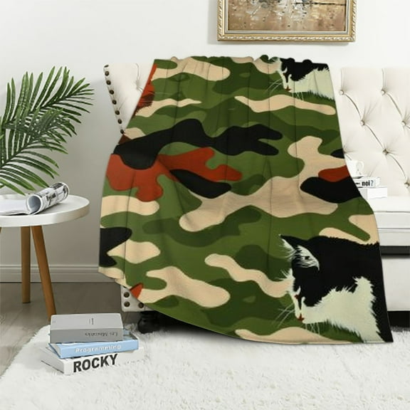 ONETECH Armygreen Camo Throw Blanket, for Boys Teens Military Style Army Camouflage Bed Blanket, Adult Youth Kids Army Camo Blanket Abstract Art Style Sherpa Throw Blanket