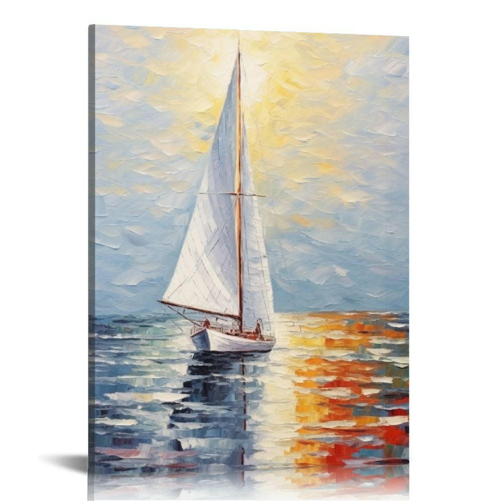 Large Original Sailboat Seascape Oil Painting on Canvas, Abstract Ocean Impasto Acrylic Painting Nautical Art Living Room Home Wall hotsell Art Deco