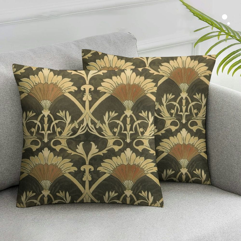 Nawypu Art Nouveau Throw Pillow Cushion Cover, Floral Border with