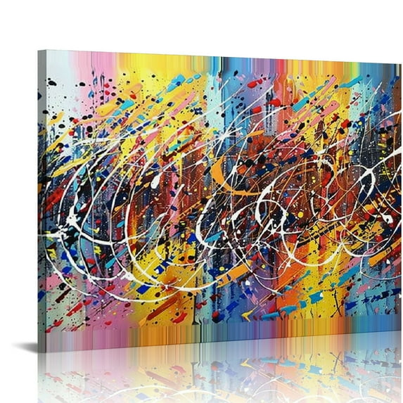 Nawypu  Art Paintings,Canvas Paintings Jackson Pollock Modern Art Abstract Colorful Acrylic Artwork Art Wood Inside Framed Ready to Hang