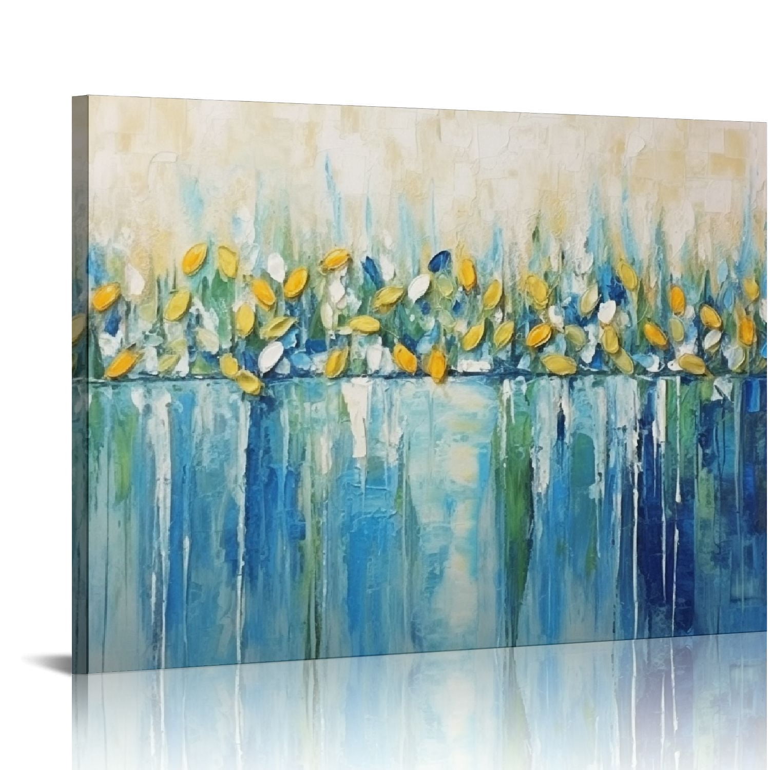 Picture of Nawypu Art Paintings, Gold Blue Wall Art Abstract Seascape Artwork ...