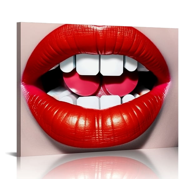 Nawypu Artsbay Canvas Wall Art Sexy Red Lip Fashion Woman Painting ...
