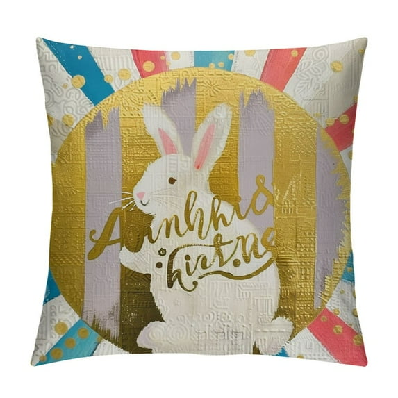 Nawypu Ashler Easter Bunny Pillow Covers, Easter Eggs Decorations Pillow Covers, Gold Pillow Cases for Easter Home Decor, Cute Rabbits Eggs Pillowcases for Spring Easter