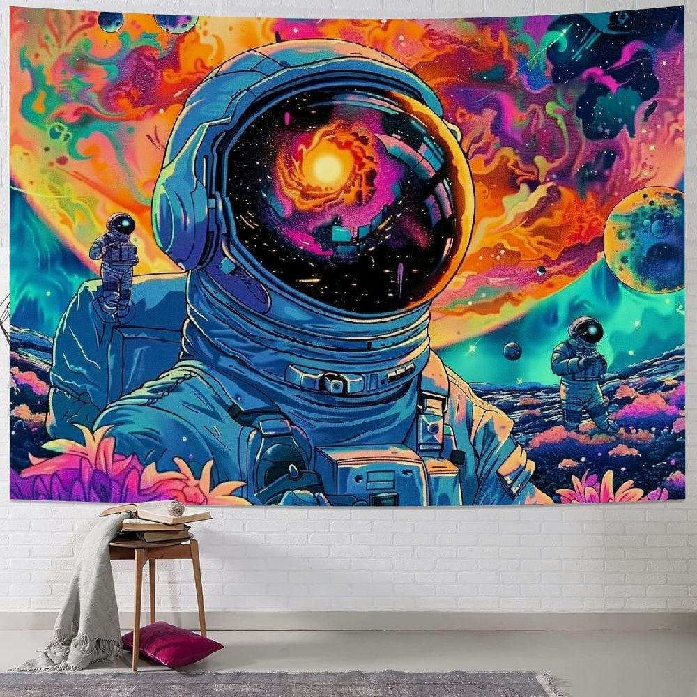 Cool Black and White Astronaut Trippy Tapestry Psychedelic Funny Alien on Moon Tapestry Wall Hanging Universe Galaxy Poster Hippie Tapestry for Bedroom Aesthetic for Men Livingroom Dorm 60X40in Walmar...