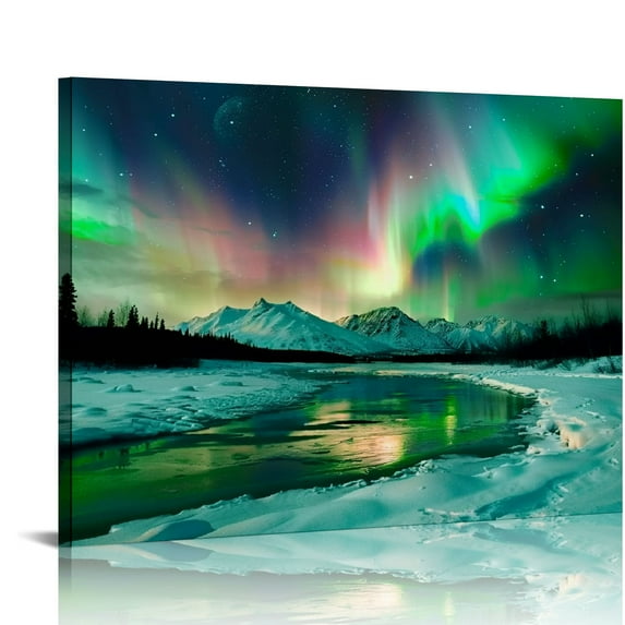 Nawypu Aurora Borealis Canvas Northern Lights Wall Art Picture Alaska Farmhouse Canvas Art Aurora Scenery Prints Artwork Wall decor framed