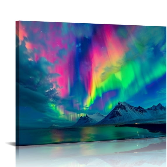 Nawypu Aurora Borealis Canvas Wall Art-Northern Lights Picture Scenery Painting on Canvas Prints-pink green Aurora Wall Art Landscape Paintings Modern Artwork Poster Decor