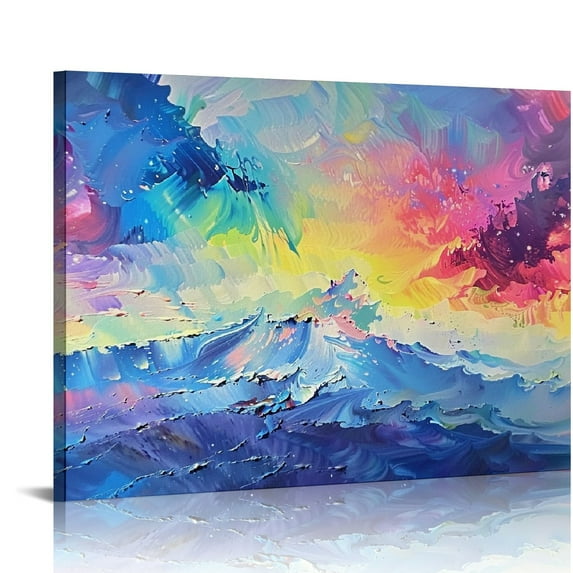 Nawypu  Aurora Borealis Wall Art Modern Home Décor Blue Northern Lights Colorful Abstract Picture Bedroom Artwork Canvas Painting for Living Room Office Wall Decor Large Frame